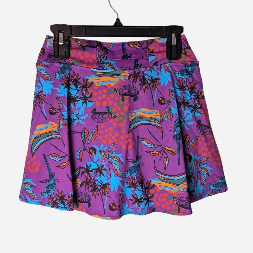 Pre-owned Vibrant Purple Tropical Skater Skirt - Picture 2 of 10